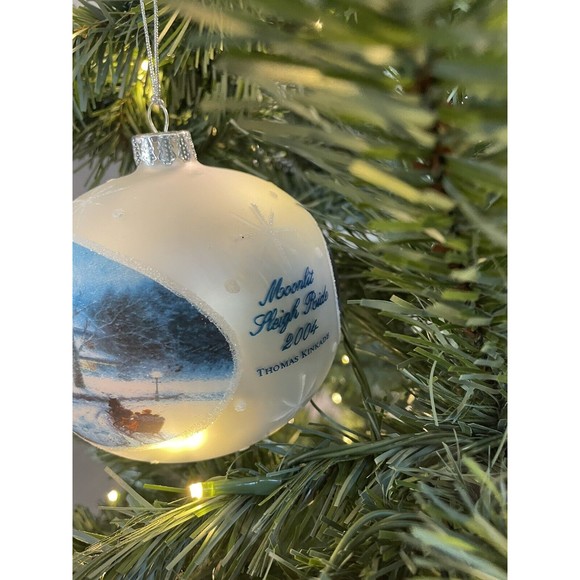 Christmas Ornament Thomas Kinkade Moonlit Sleigh Ride Large Glass 2004 with Box - Picture 12 of 13